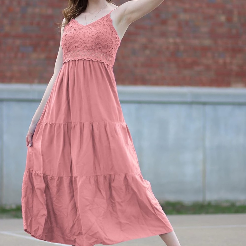 Elegant Pink Lace Maxi Dress